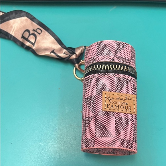 Accessories - Pink Geometric Patterned Cylinder Bag